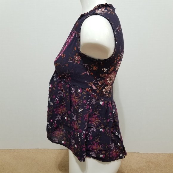 Full Tilt top XS floral print sleeveless tie neck cutout hi low shirttail hem - Picture 2 of 16